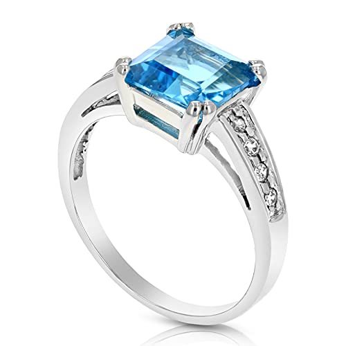 Swiss Blue Topaz Ring in Sterling Silver Princess Shape
