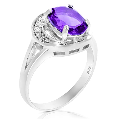 Purple Amethyst Ring in .925 Sterling Silver Halo