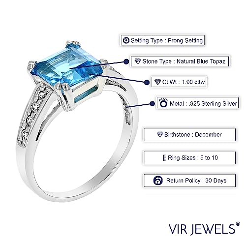 Swiss Blue Topaz Ring in Sterling Silver Princess Shape