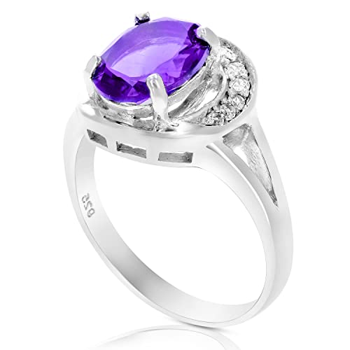 Purple Amethyst Ring in .925 Sterling Silver Halo