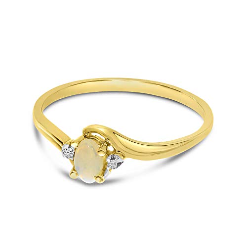 10k Yellow Gold Oval Opal Diamond Ring Size 7