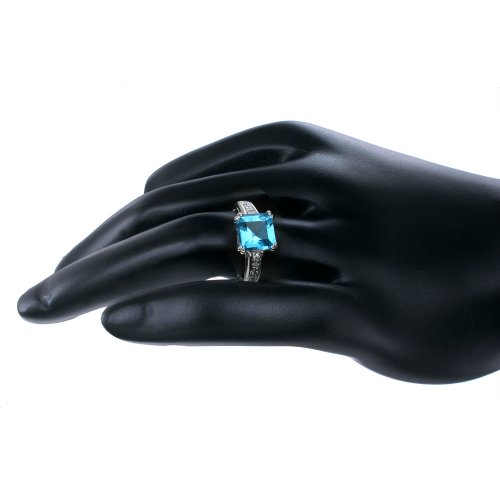 Swiss Blue Topaz Ring in Sterling Silver Princess Shape