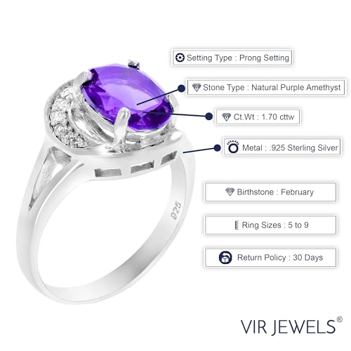 Purple Amethyst Ring in .925 Sterling Silver Halo