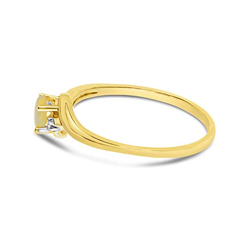 10k Yellow Gold Oval Opal Diamond Ring Size 7