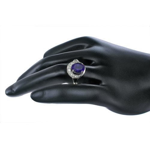 Purple Amethyst Ring in .925 Sterling Silver Halo