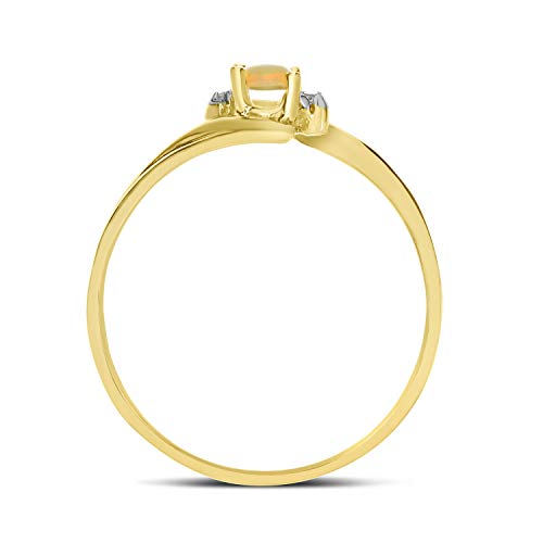 10k Yellow Gold Oval Opal Diamond Ring Size 7