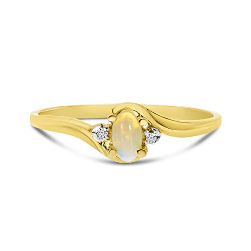10k Yellow Gold Oval Opal Diamond Ring Size 7
