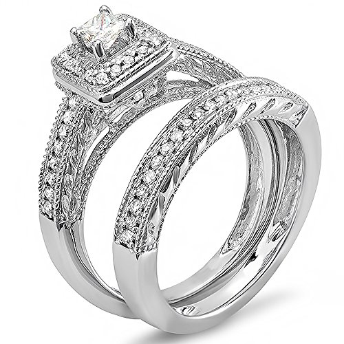 Princess & Round Diamond Bridal Ring Set 0.75CT