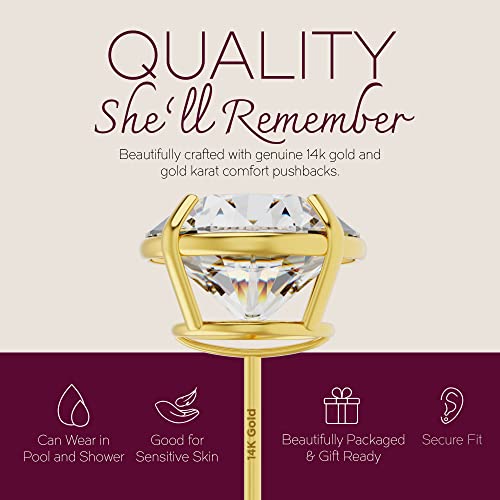 Yellow Gold Solitaire Round CZ Stud Earrings