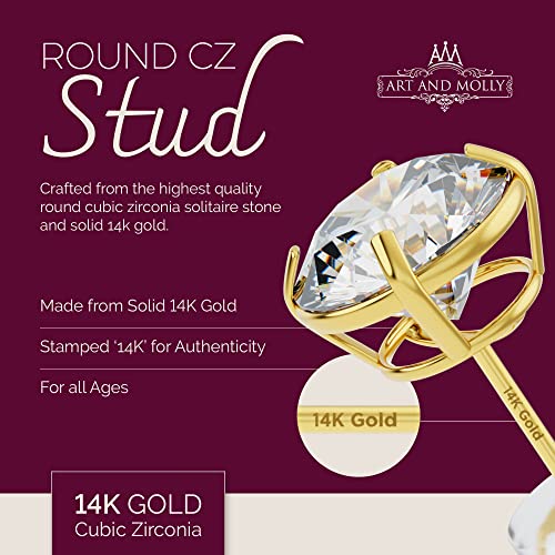 Yellow Gold Solitaire Round CZ Stud Earrings