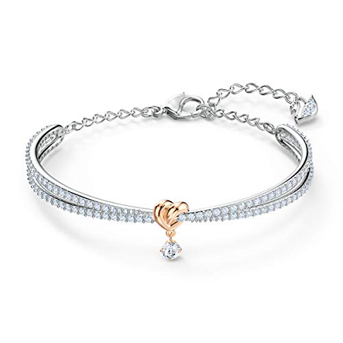 SWAROVSKI Lifelong Heart Bangle, Clear Stones and Rose Gold-Finished Heart Motif in Rhodium-Finished Setting, Part of The Lifelong Heart Collection