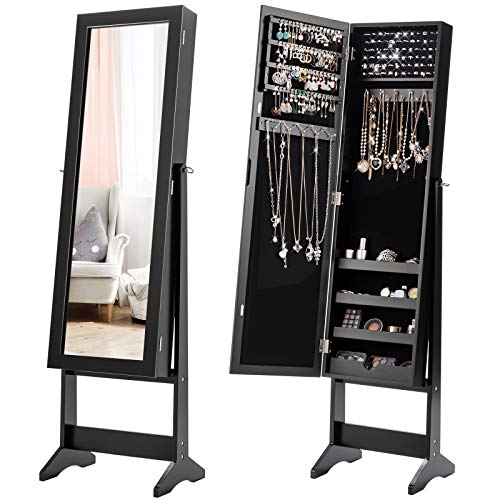 Giantex Standing Jewelry Armoire Organizer with Full-Length Mirror