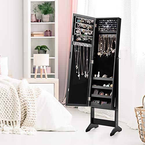 Giantex Standing Jewelry Armoire Organizer with Full-Length Mirror