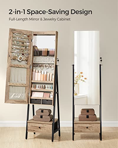 Lockable Standing Jewelry Armoire with Full-Length Mirror - Toasted Oak