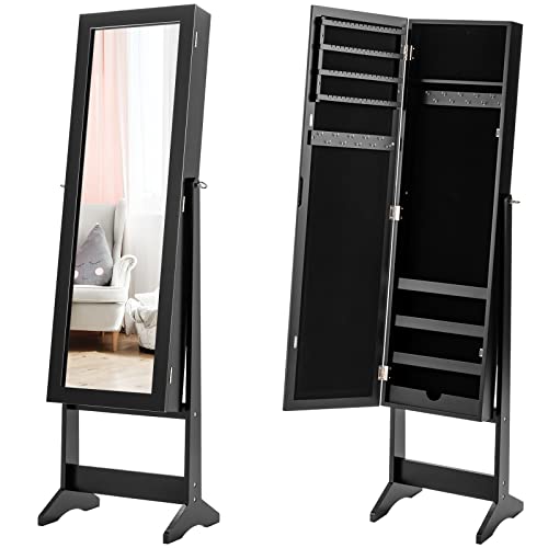 Giantex Standing Jewelry Armoire Organizer with Full-Length Mirror