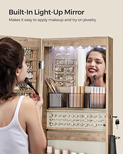 Lockable Standing Jewelry Armoire with Full-Length Mirror - Toasted Oak