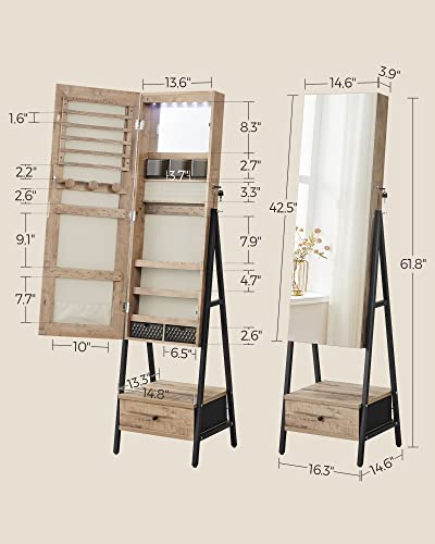 Lockable Standing Jewelry Armoire with Full-Length Mirror - Toasted Oak