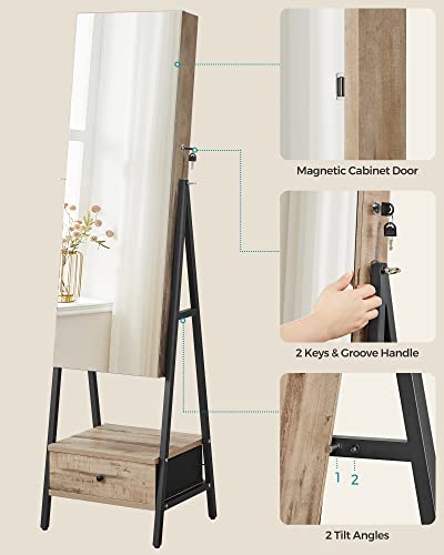 Lockable Standing Jewelry Armoire with Full-Length Mirror - Toasted Oak