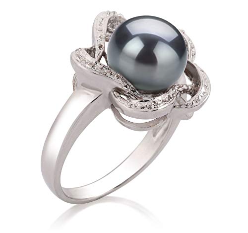 Black Freshwater Pearl Ring 925 Sterling Silver - Size 7