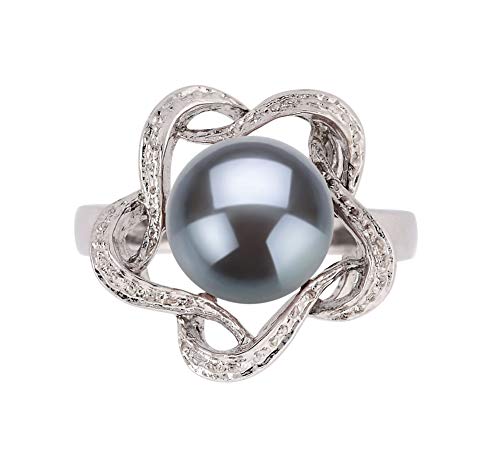 Black Freshwater Pearl Ring 925 Sterling Silver - Size 7