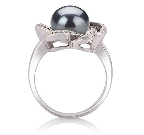 Black Freshwater Pearl Ring 925 Sterling Silver - Size 7