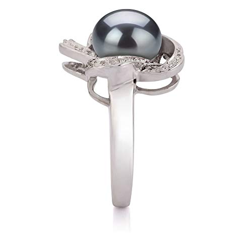 Black Freshwater Pearl Ring 925 Sterling Silver - Size 7