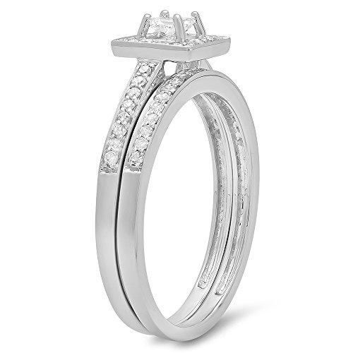 Dazzlingrock 0.50 CT Princess Round Diamond Halo Engagement Ring Set