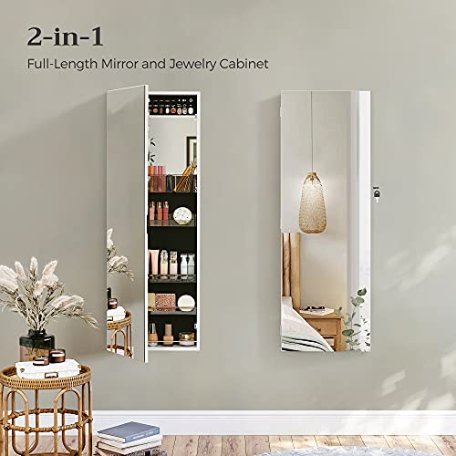 White Jewelry Cabinet Armoire with Mirror, Wall/Door Mount