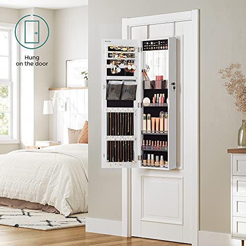 White Jewelry Cabinet Armoire with Mirror, Wall/Door Mount