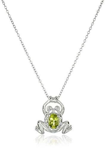 Silver Peridot Frog Pendant Necklace - 18 inches