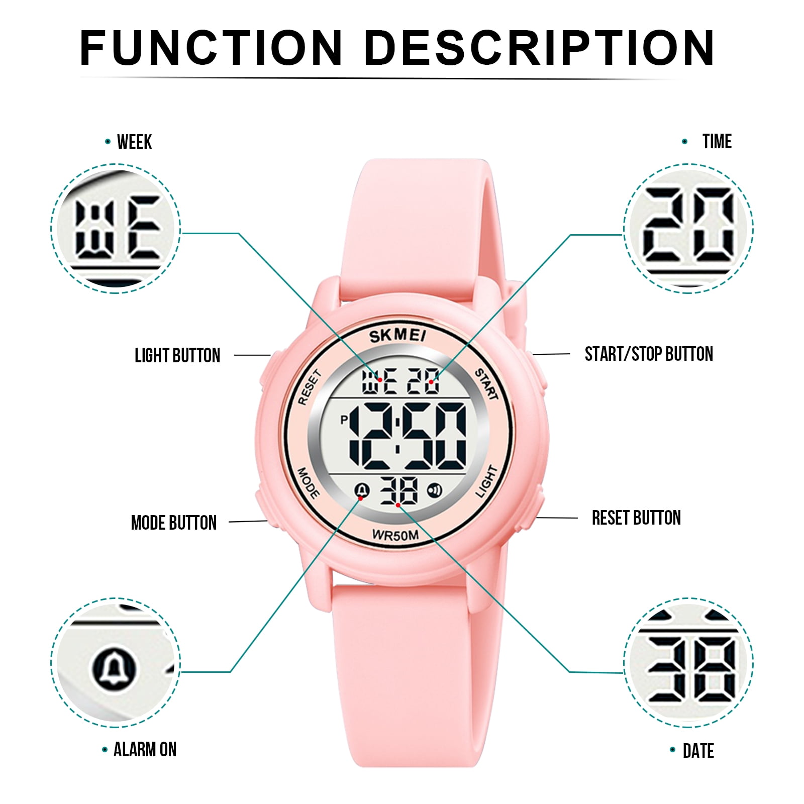 SKMEI Kids Waterproof Sports Watch, Pink