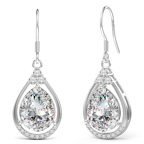 Teardrop CZ Diamond Earrings in White Gold Plated Silver