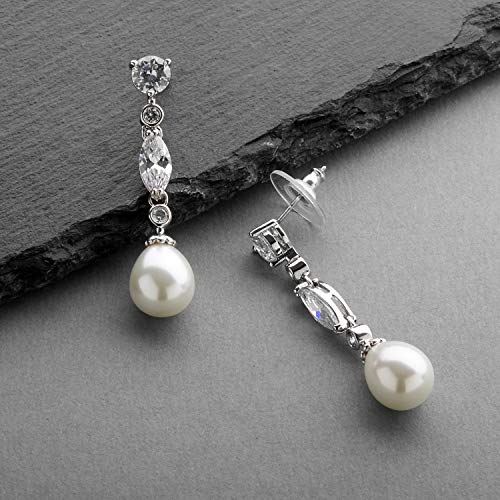 Elegant Mariell Pearl Dangle Earrings with Zirconia Crystals