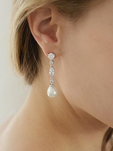 Elegant Mariell Pearl Dangle Earrings with Zirconia Crystals
