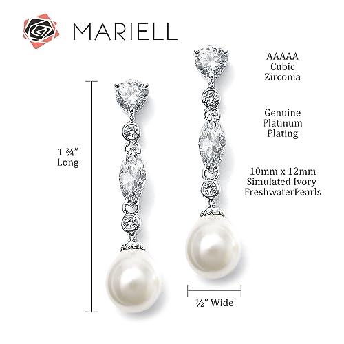Elegant Mariell Pearl Dangle Earrings with Zirconia Crystals