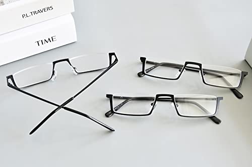 LUR READING GLASSES 3 pack Metal Half-Rim Readers (Black)