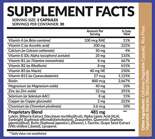 Natural Eye Vitamin Supplement with Essential Nutrients - 60 Capsules