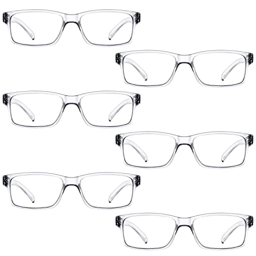 LUR READING GLASSES 6 Pack Spring Hinge Comfort Plastic Readers (Clear)