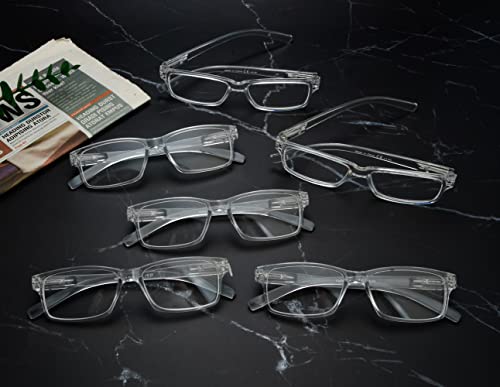 LUR READING GLASSES 6 Pack Spring Hinge Comfort Plastic Readers (Clear)