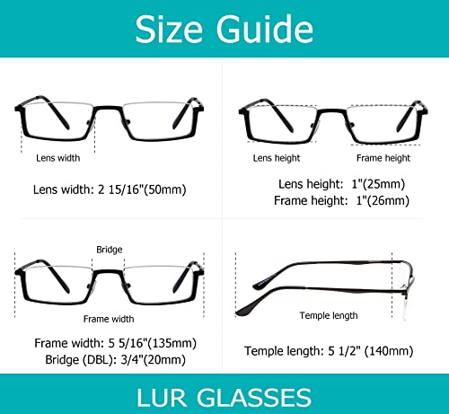 LUR READING GLASSES 3 pack Metal Half-Rim Readers (Black)