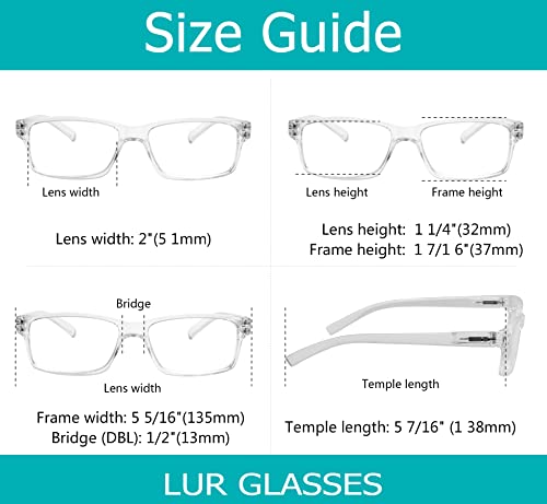 LUR READING GLASSES 6 Pack Spring Hinge Comfort Plastic Readers (Clear)