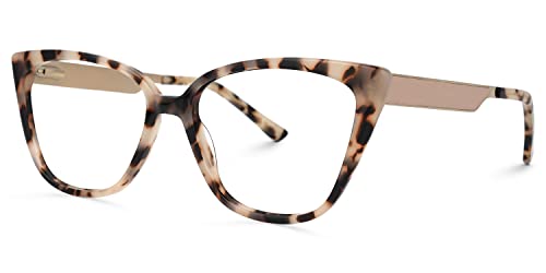 Zeelool Vintage Acetate Oversized Cat Eye Glasses Frame with Non-prescription Clear Lens for Women Knapp ZWA215110-02 Pink-Tortoise