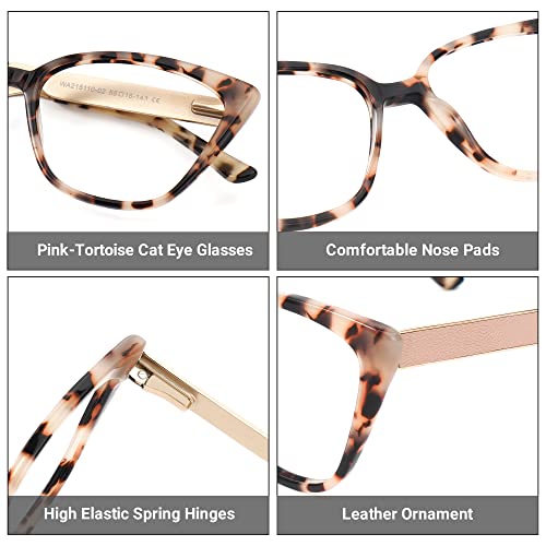Zeelool Vintage Acetate Oversized Cat Eye Glasses Frame with Non-prescription Clear Lens for Women Knapp ZWA215110-02 Pink-Tortoise