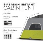 Family Camping Tent, 14' x 9', Green/Grey