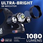 DanForce Rechargeable LED Headlamp - Ultra Bright 1080 Lumen