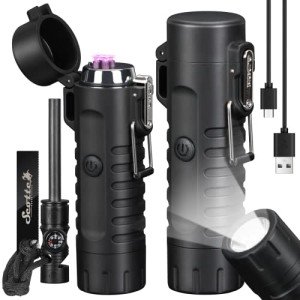 Windproof Arc Lighter with LED Flashlight Combo