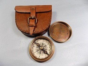 Vintage Brass Pocket Compass with Leather Case