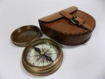 Vintage Brass Pocket Compass with Leather Case