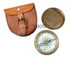 Vintage Brass Pocket Compass with Leather Case
