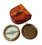 Vintage Brass Pocket Compass with Leather Case